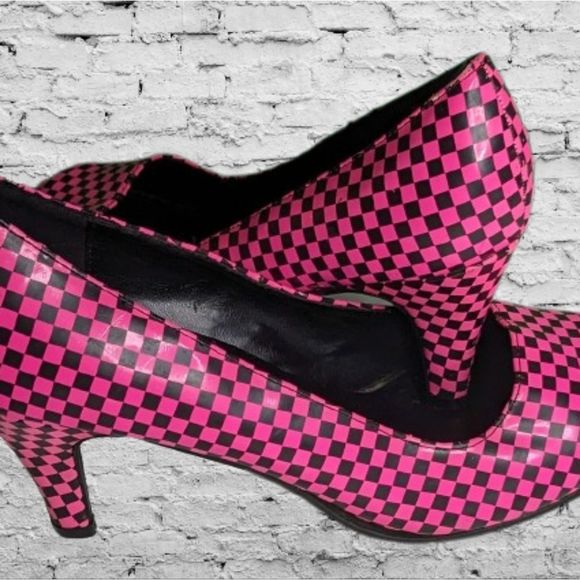 Hot Pink Black Checkered High Heel Pumps size 8 - Picture 8 of 8